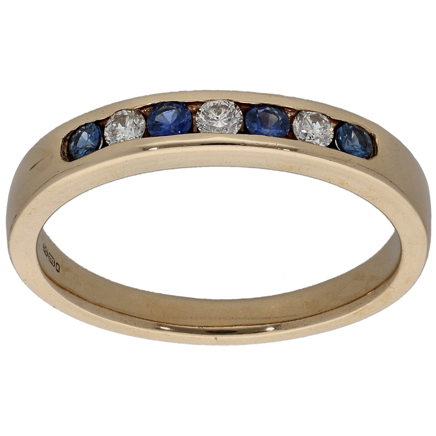 9ct Gold 0.12ct Diamond & Sapphire Half Eternity Ring Size M