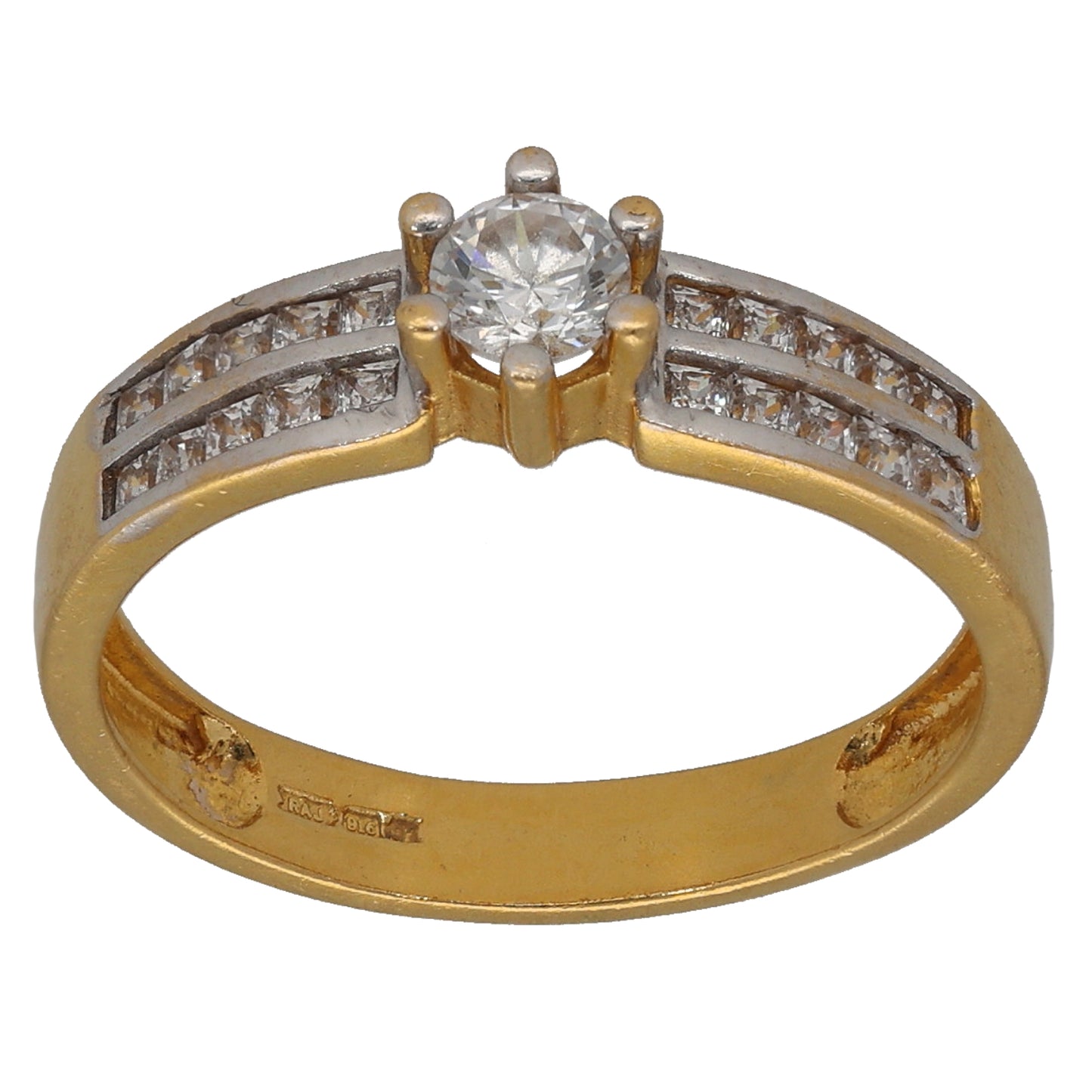 22ct Gold Cubic Zirconia Single Stone Ring with Accent Stones Size O