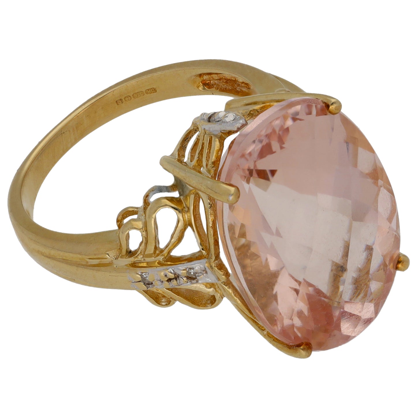9ct Gold Morganite & 0.07ct Diamond Single Stone Ring With Accents Size N