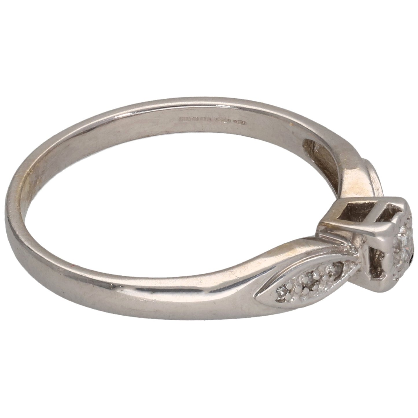 9ct White Gold 0.08ct Diamond Solitaire Ring With Accent Stones Size P