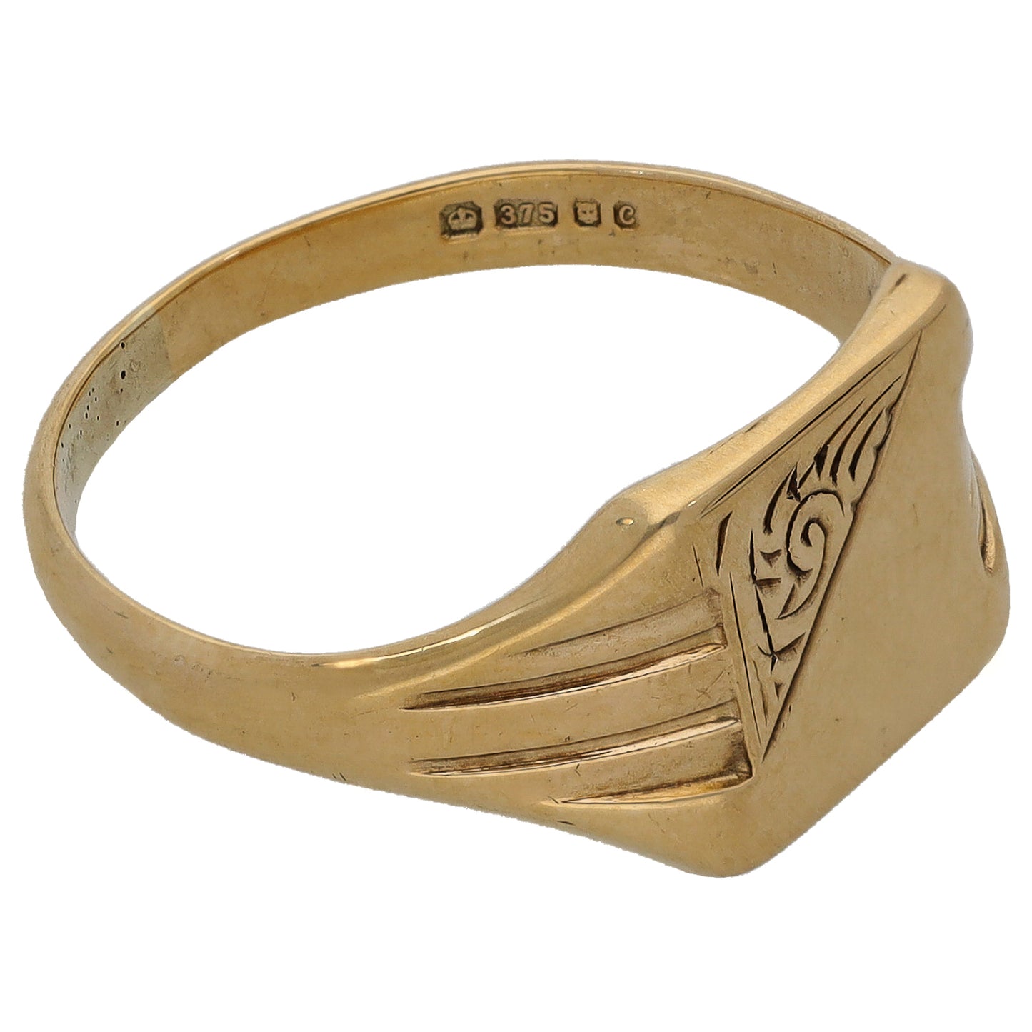 9ct Gold Patterned Signet Ring Size T