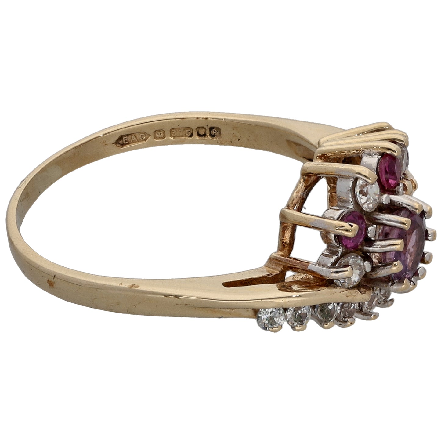 9ct Gold Glass Filled Ruby & Cubic Zirconia Dress/Cocktail Ring Size L