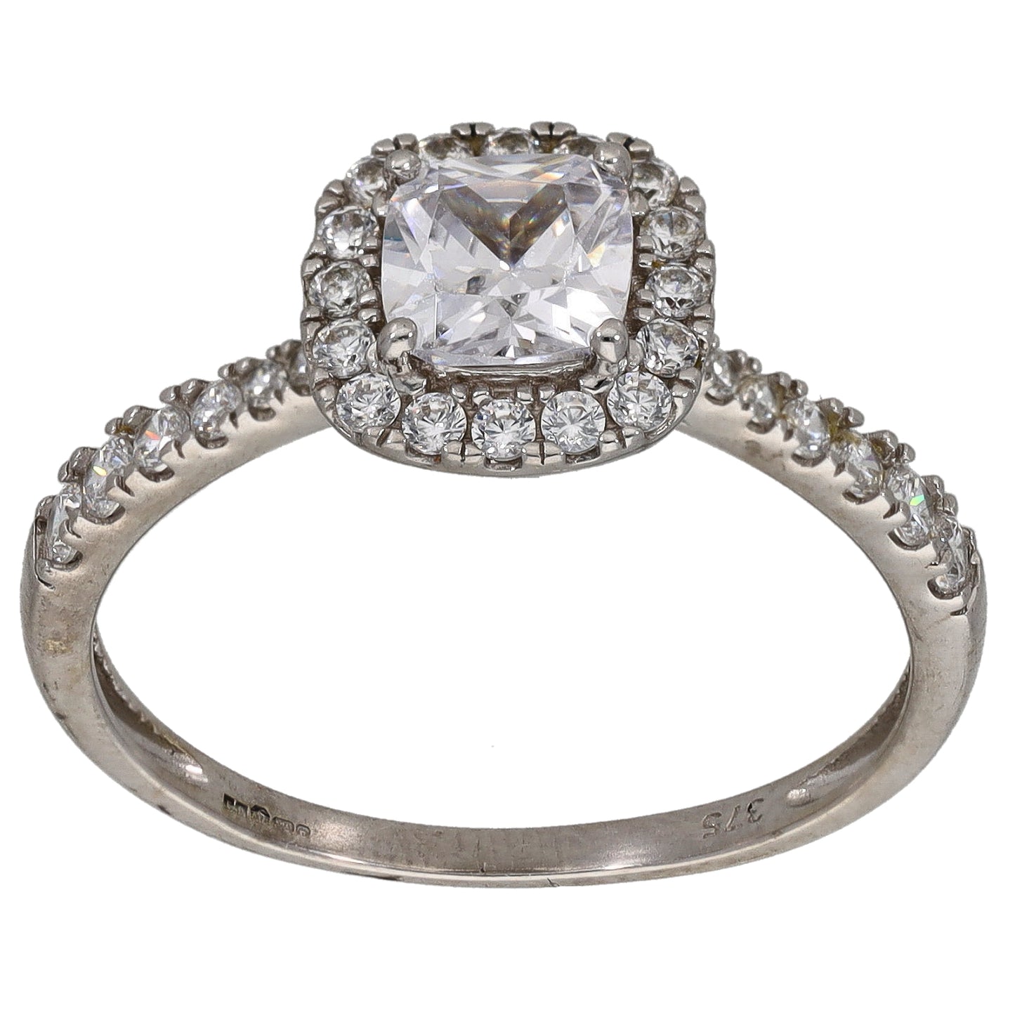 9ct White Gold Cubic Zirconia Halo Ring Size U