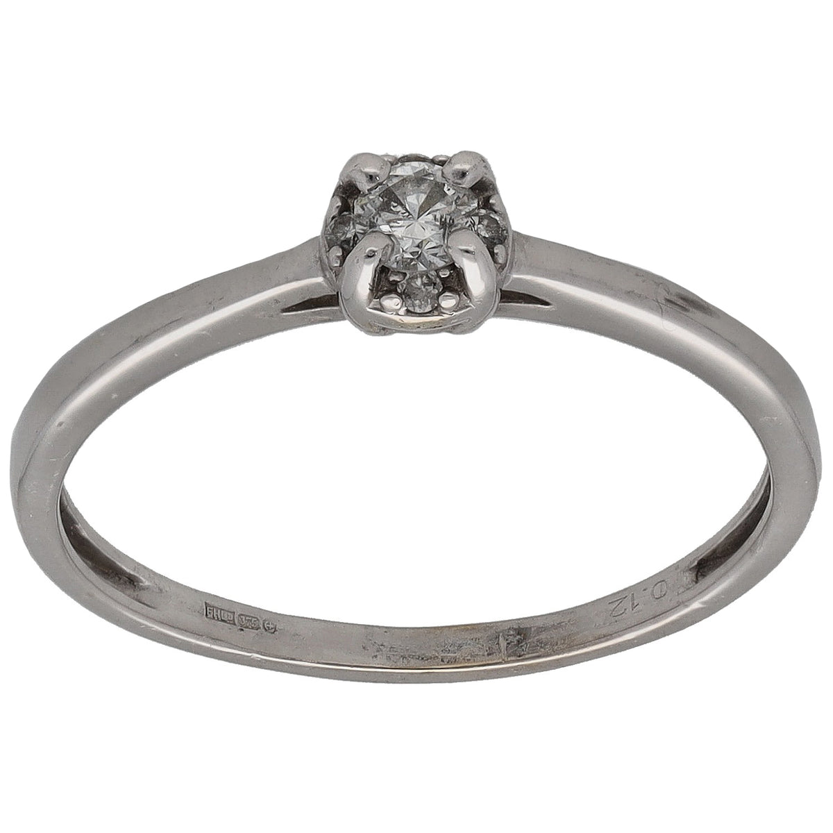 9ct white gold diamond solitaire ring, round cluster setting, size O