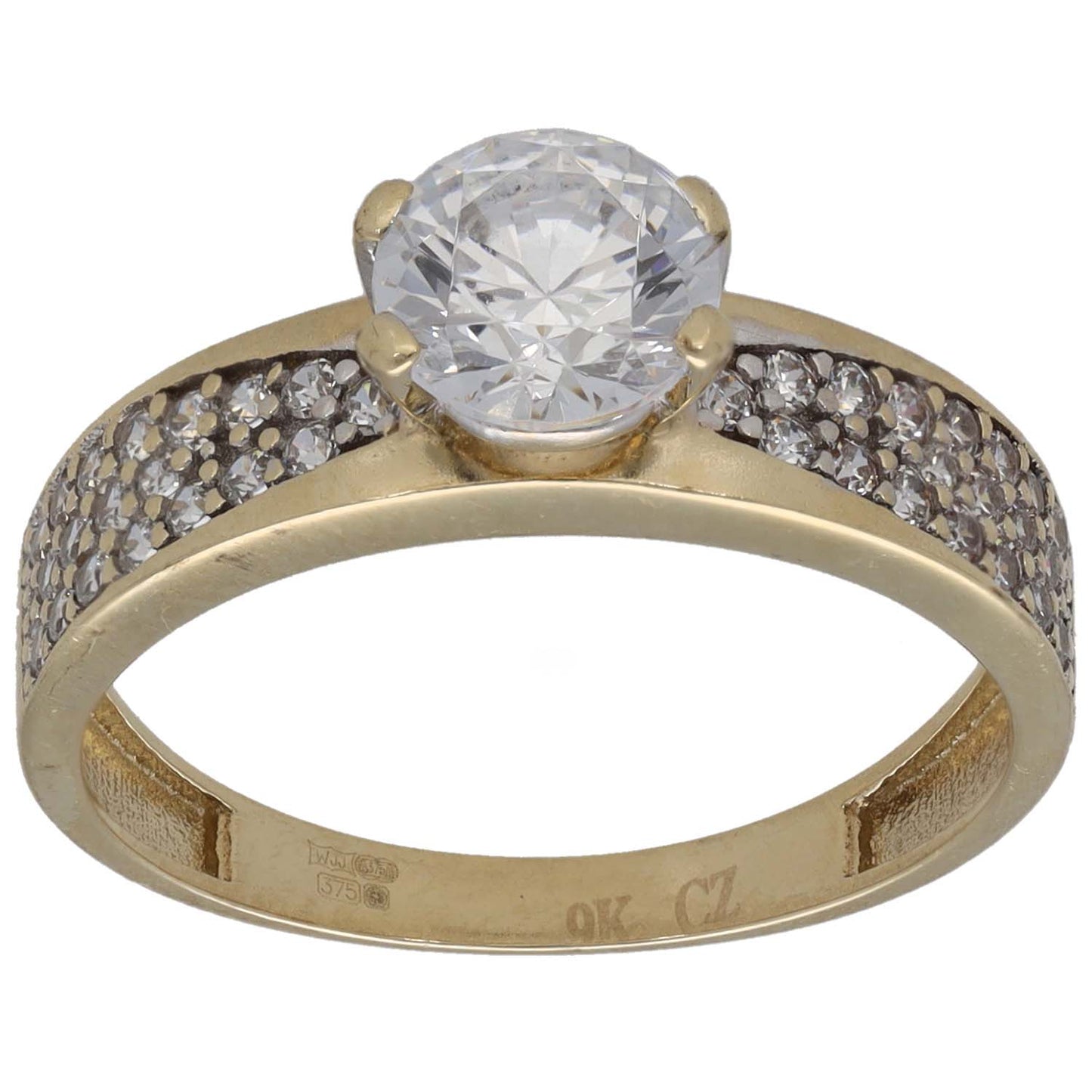 9ct Gold Cubic Zirconia Single Stone Ring With Accents Size O