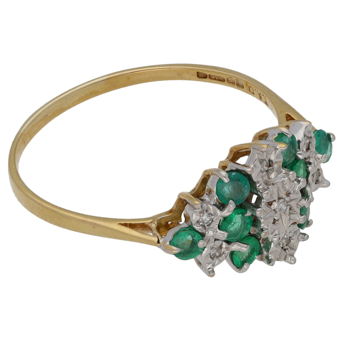 9ct Gold Emerald & 0.035ct Diamond Dress/Cocktail Ring Size U