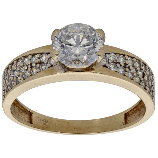 9ct Gold Cubic Zirconia Single Stone Ring with Accent Stones Size P