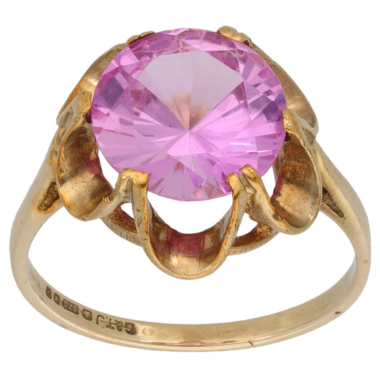 9ct Gold Man Made Sapphire Single Stone Ring Size M