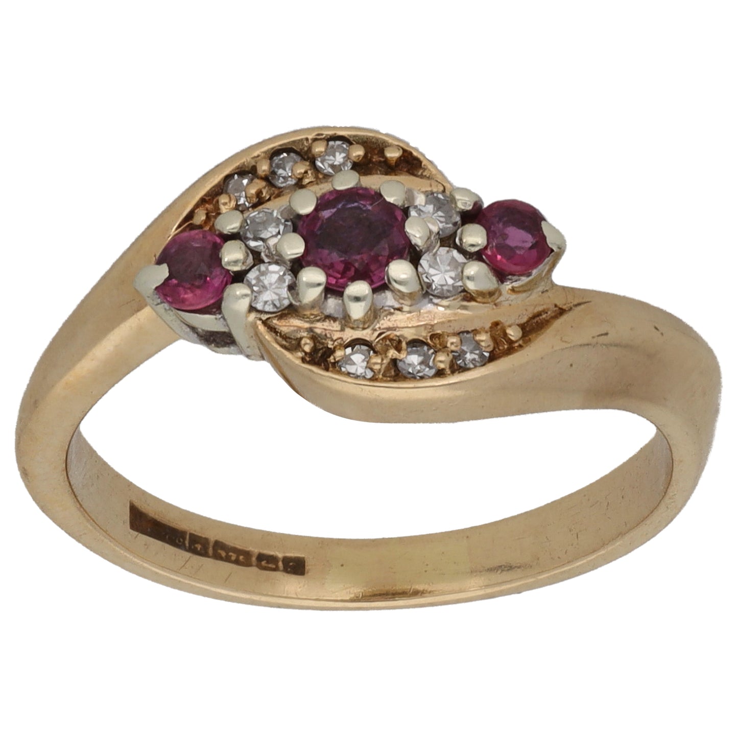 9ct Gold 0.05ct Diamond & Ruby Dress/Cocktail Ring Size K