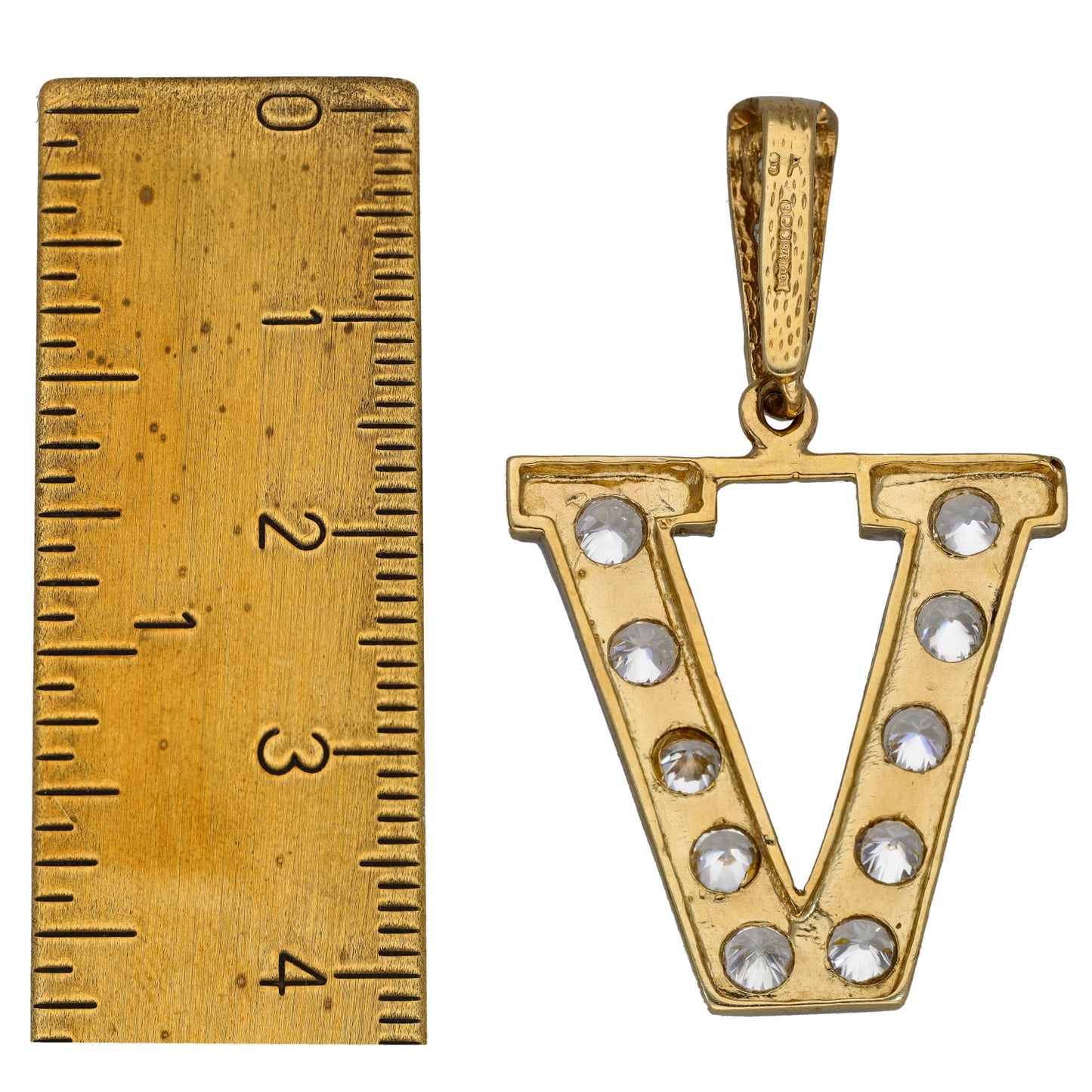9ct Gold Cubic Zirconia Initial 'V' Pendant