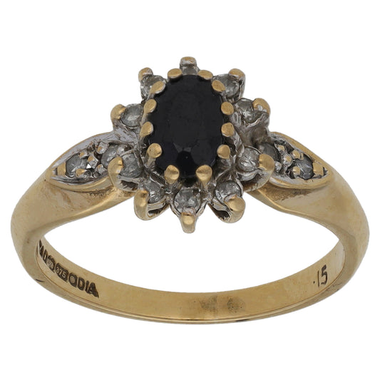 9ct Gold Sapphire & 0.15ct Diamond Dress/Cocktail Ring Size M