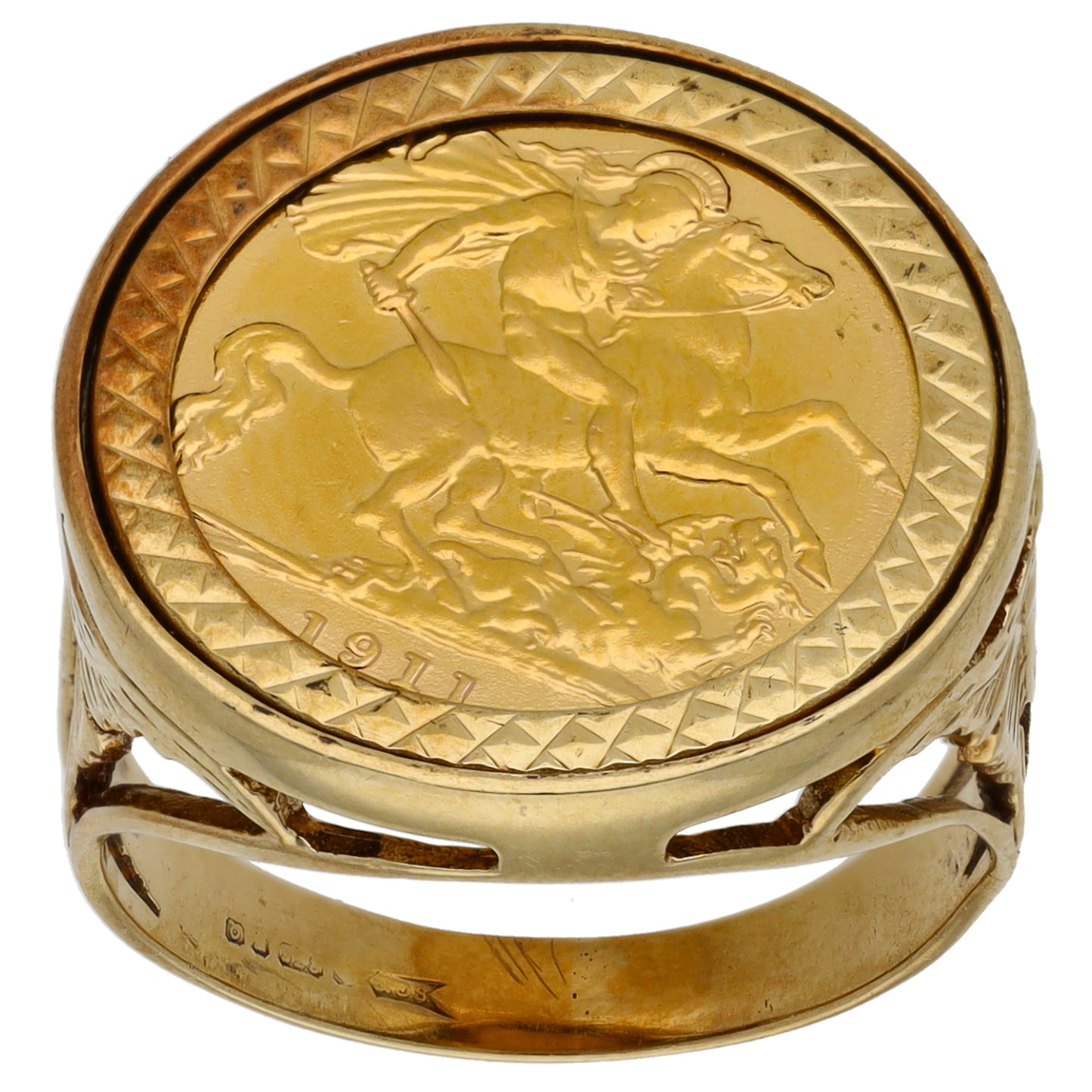 9ct Gold Half Sovereign Coin Ring Size R