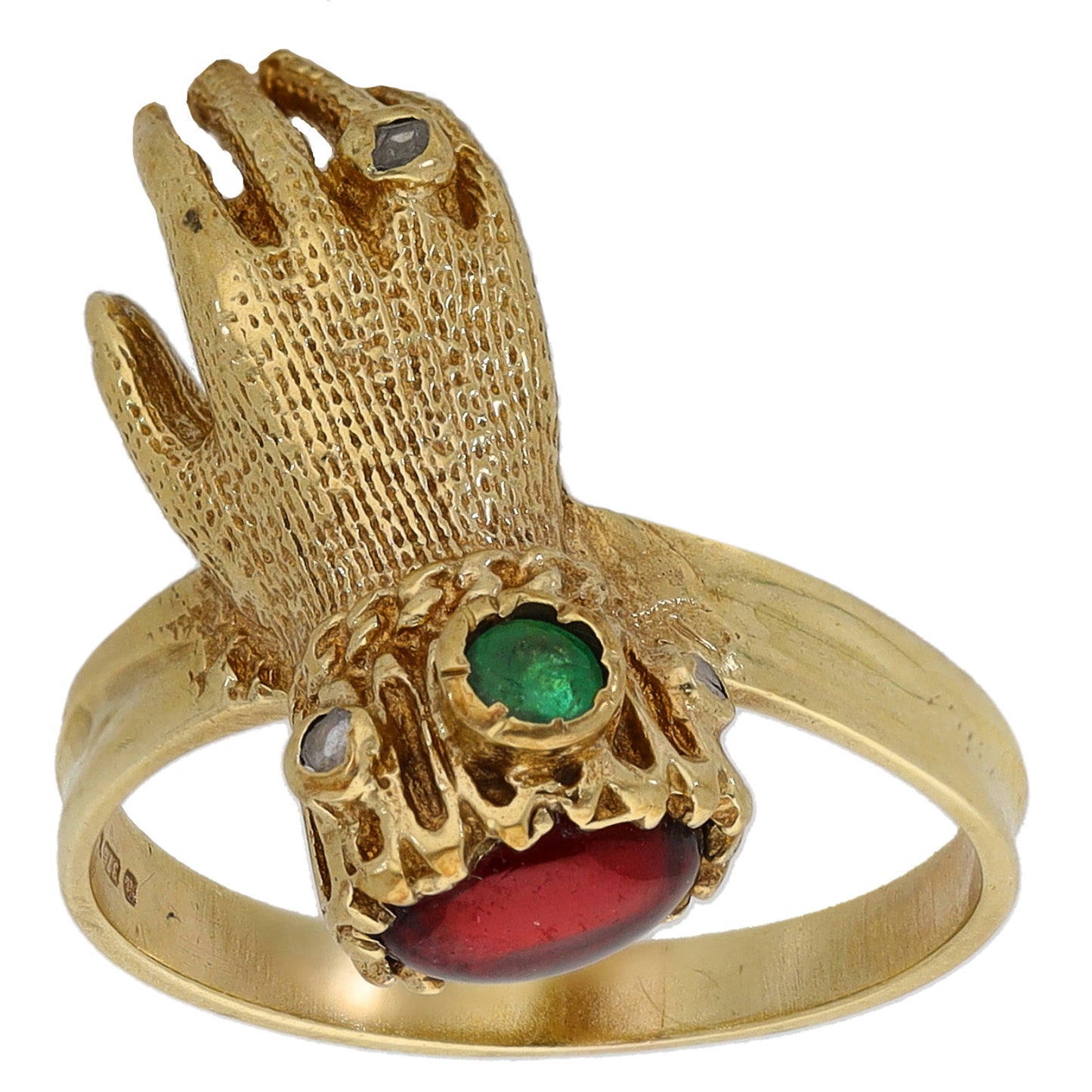 9ct Gold Garnet, Emerald & 0.01ct Diamond Dress/Cocktail Ring Size P