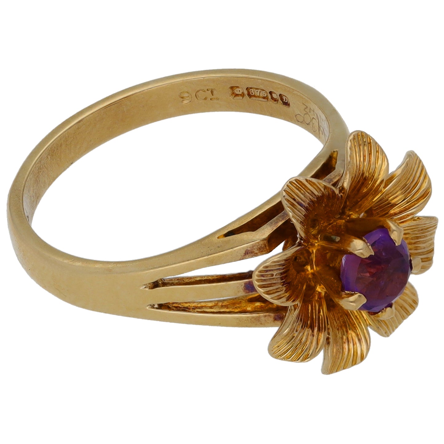 9ct Gold Amethyst Single Stone Ring Size L