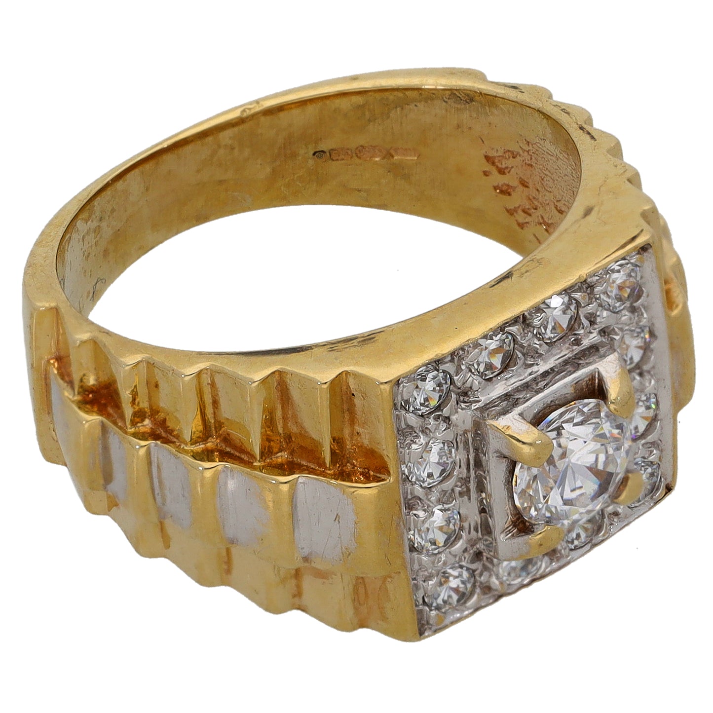 9ct Gold Cubic Zirconia Patterned Signet Ring Size M