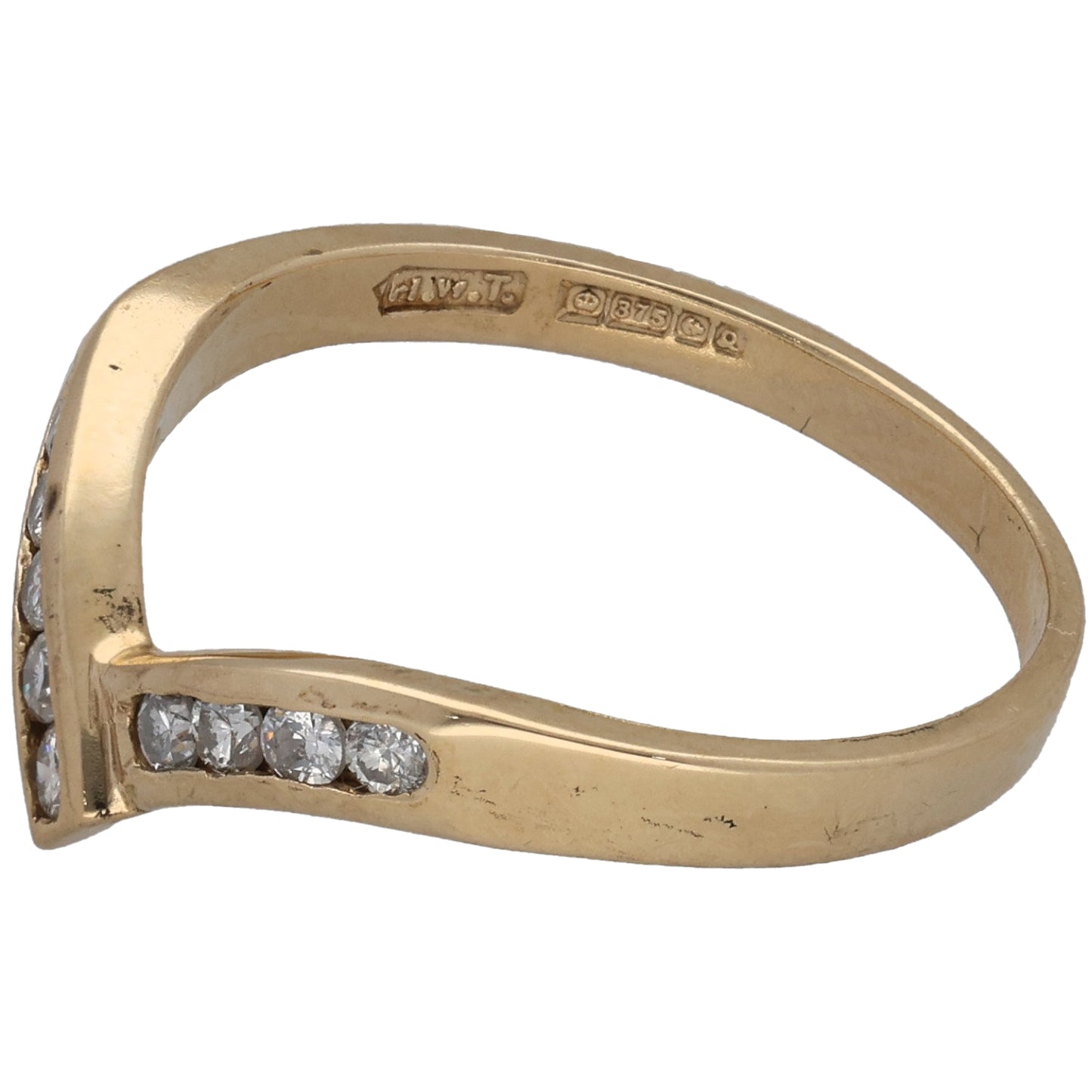 9ct Gold 0.18ct Diamond Wishbone Ring Size M