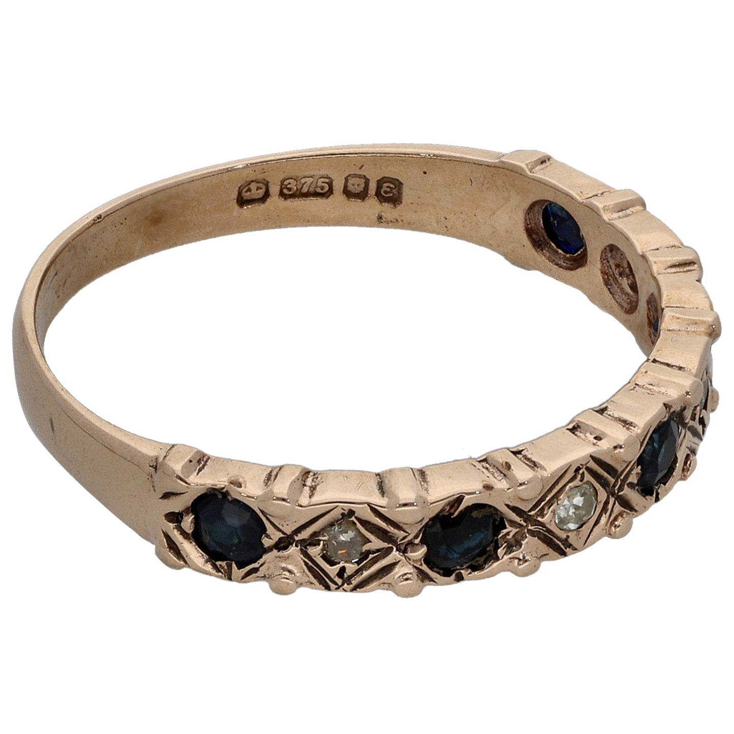 9ct Gold Sapphire & 0.04ct Diamond Half Eternity Ring Size N