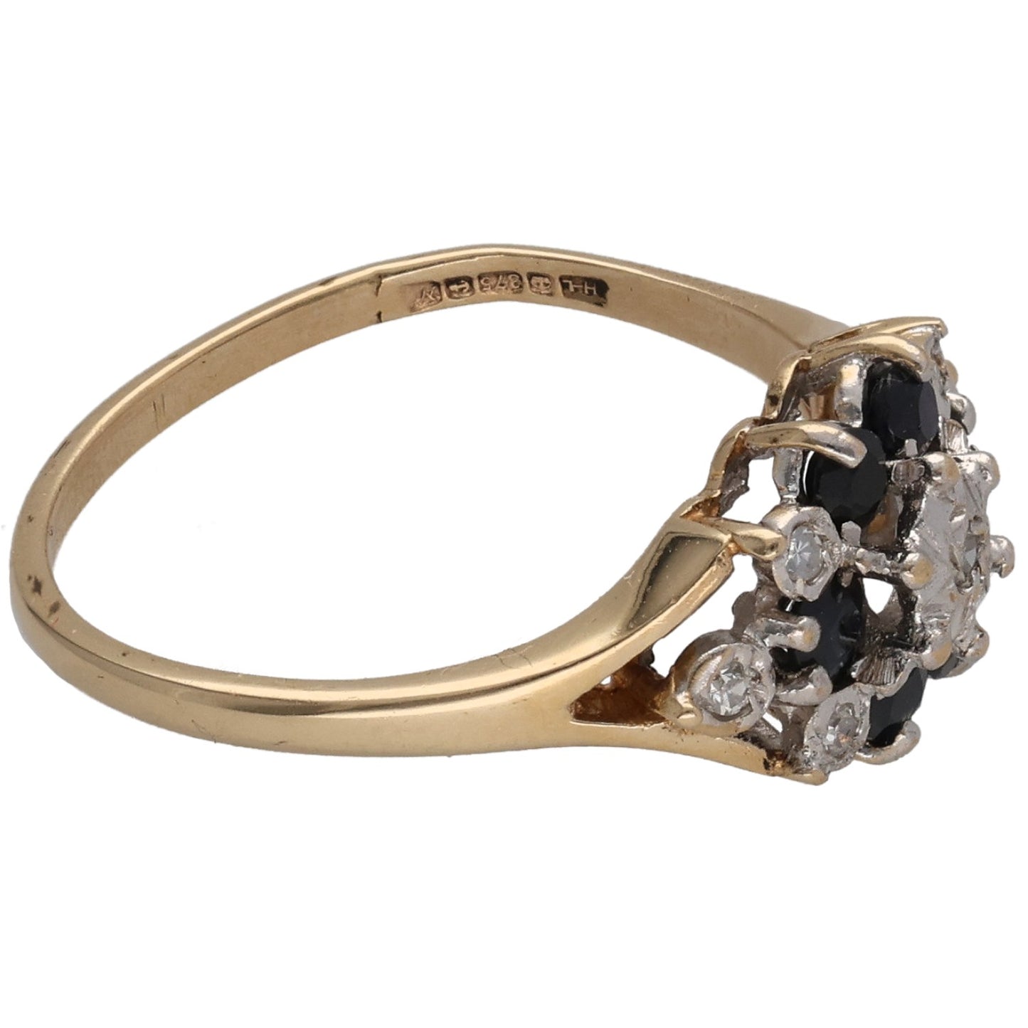 9ct Gold Sapphire & 0.07ct Diamond Cluster Ring Size L