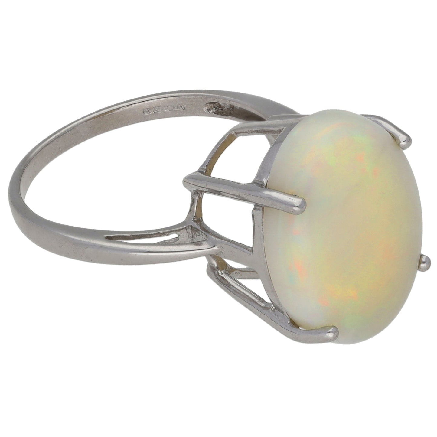 9ct White Gold Opal Single Stone Ring Size N