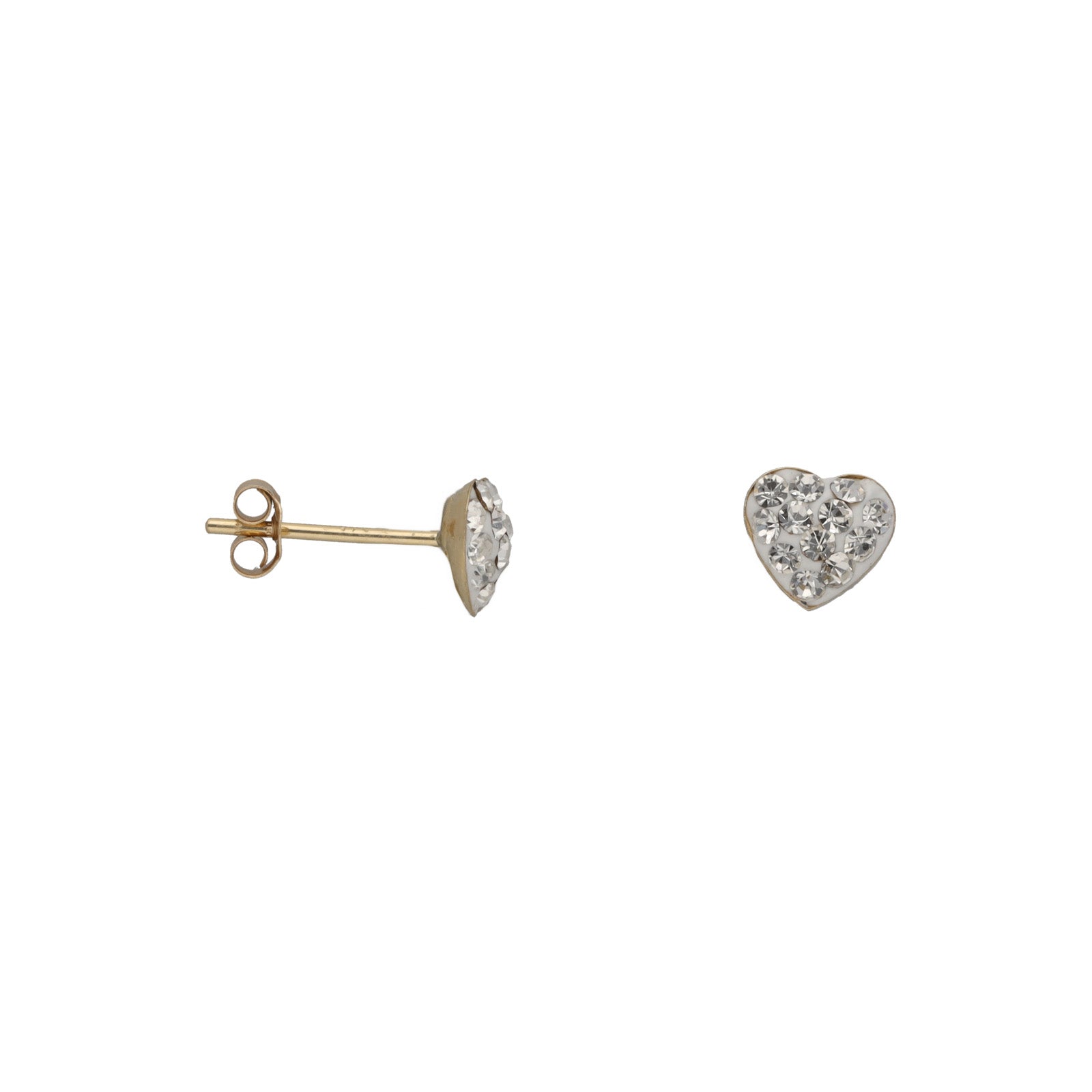 New 9ct Gold Crystal Heart Stud Earrings H&T