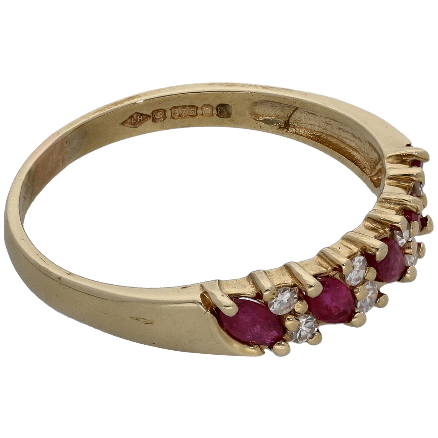 9ct Gold Ruby & 0.16ct Diamond Half Eternity Ring Size P