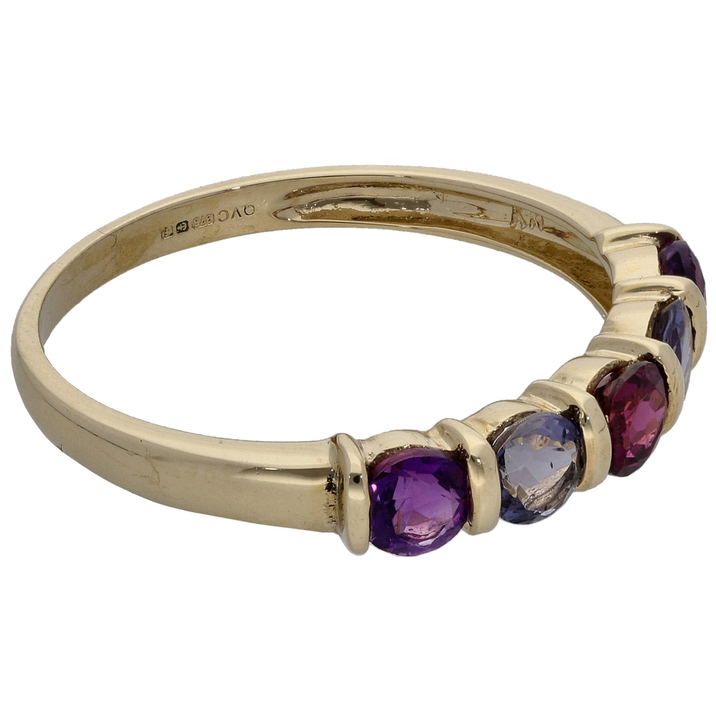 9ct Gold Garnet, Iolite & Amethyst Half Eternity Ring Size T