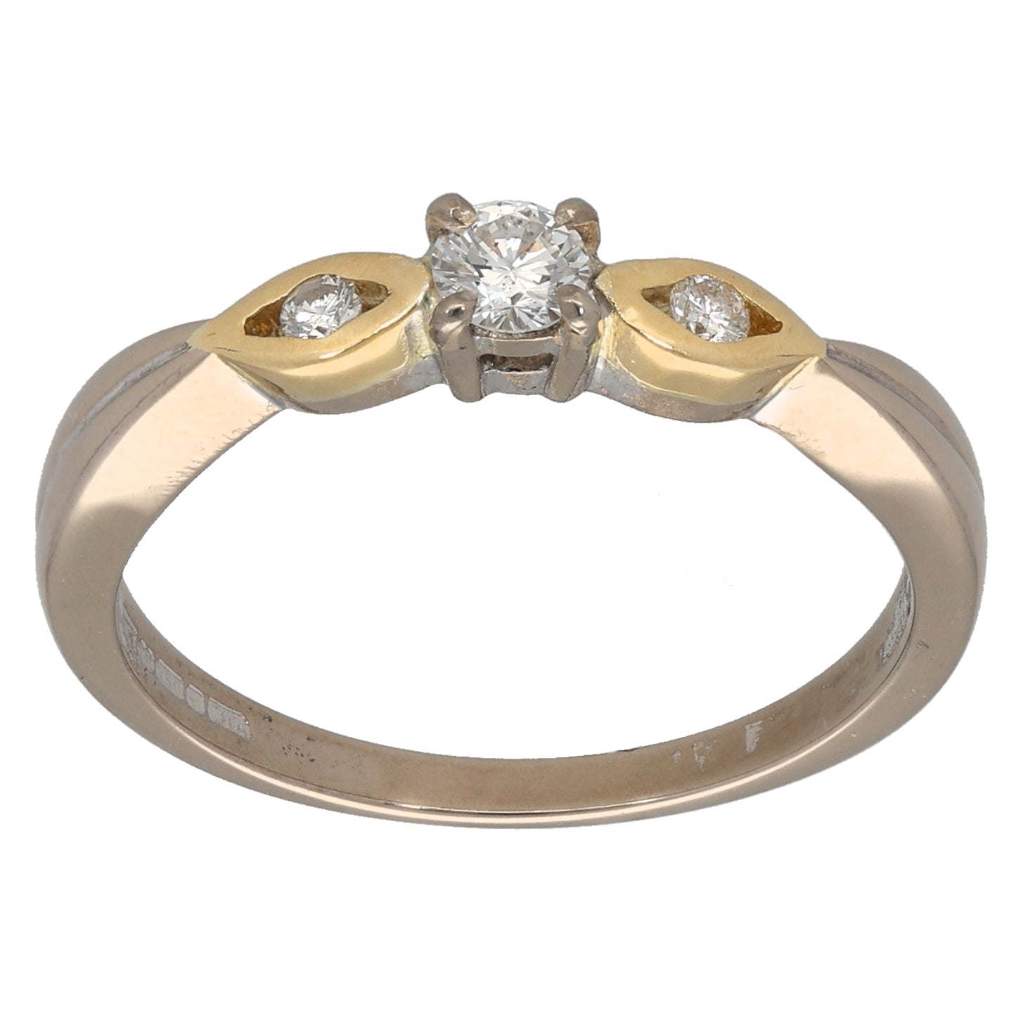 18ct Bi-Colour Gold 0.25ct Three Stone Ring Size P