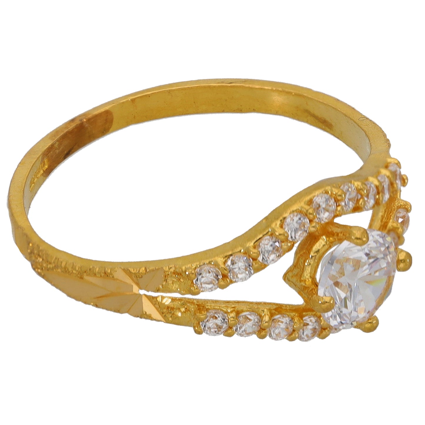 22ct Gold Cubic Zirconia Single Stone Ring With Accents Size Q