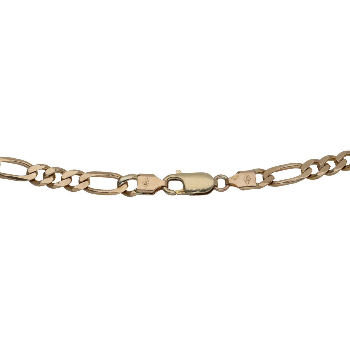 9ct gold Figaro chain necklace, 22-inch, clasp with engraved link details