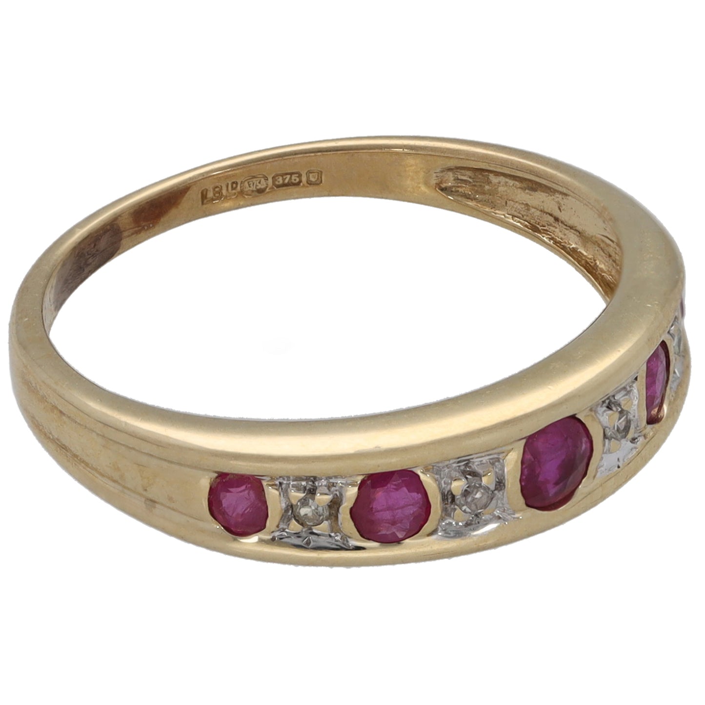9ct Gold Ruby & 0.02ct Diamond Half Eternity Ring Size L