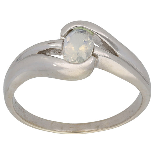 9ct White Gold Moonstone Single Stone Ring Size M