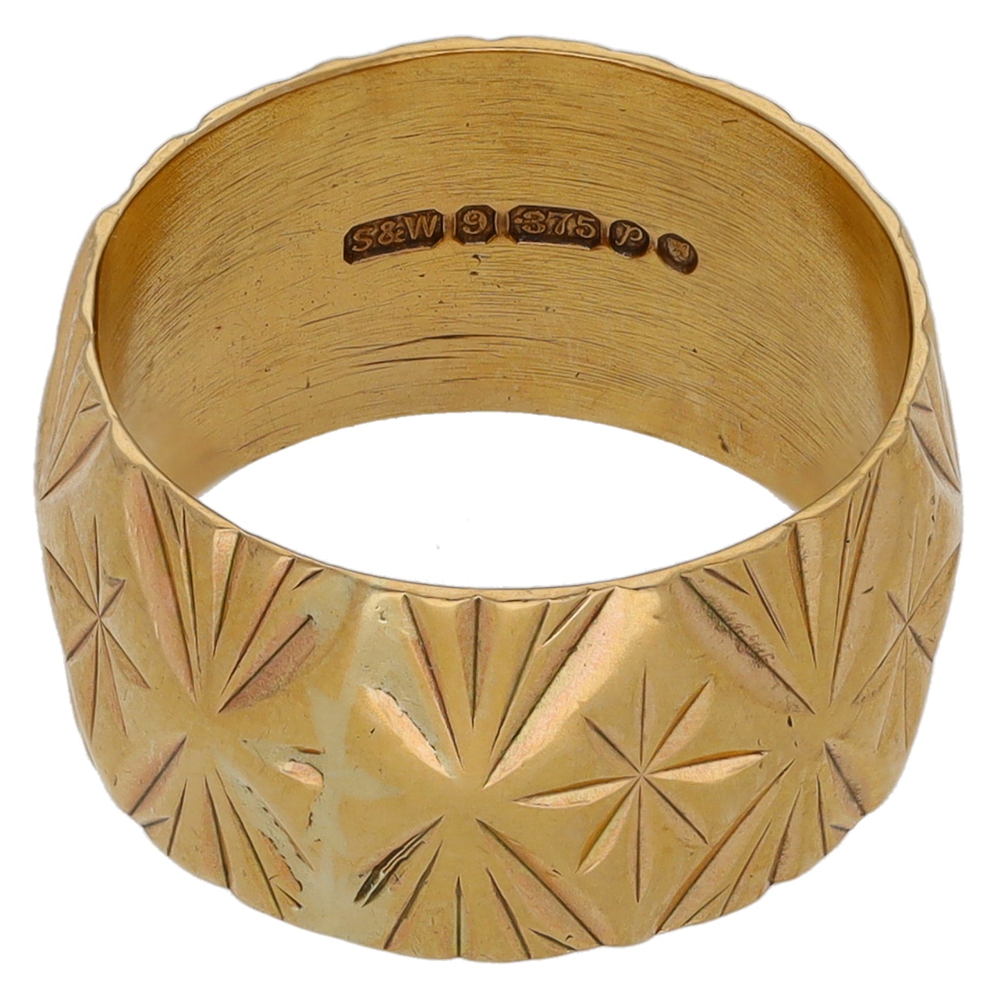 9ct Gold Patterned Wedding Ring Size P