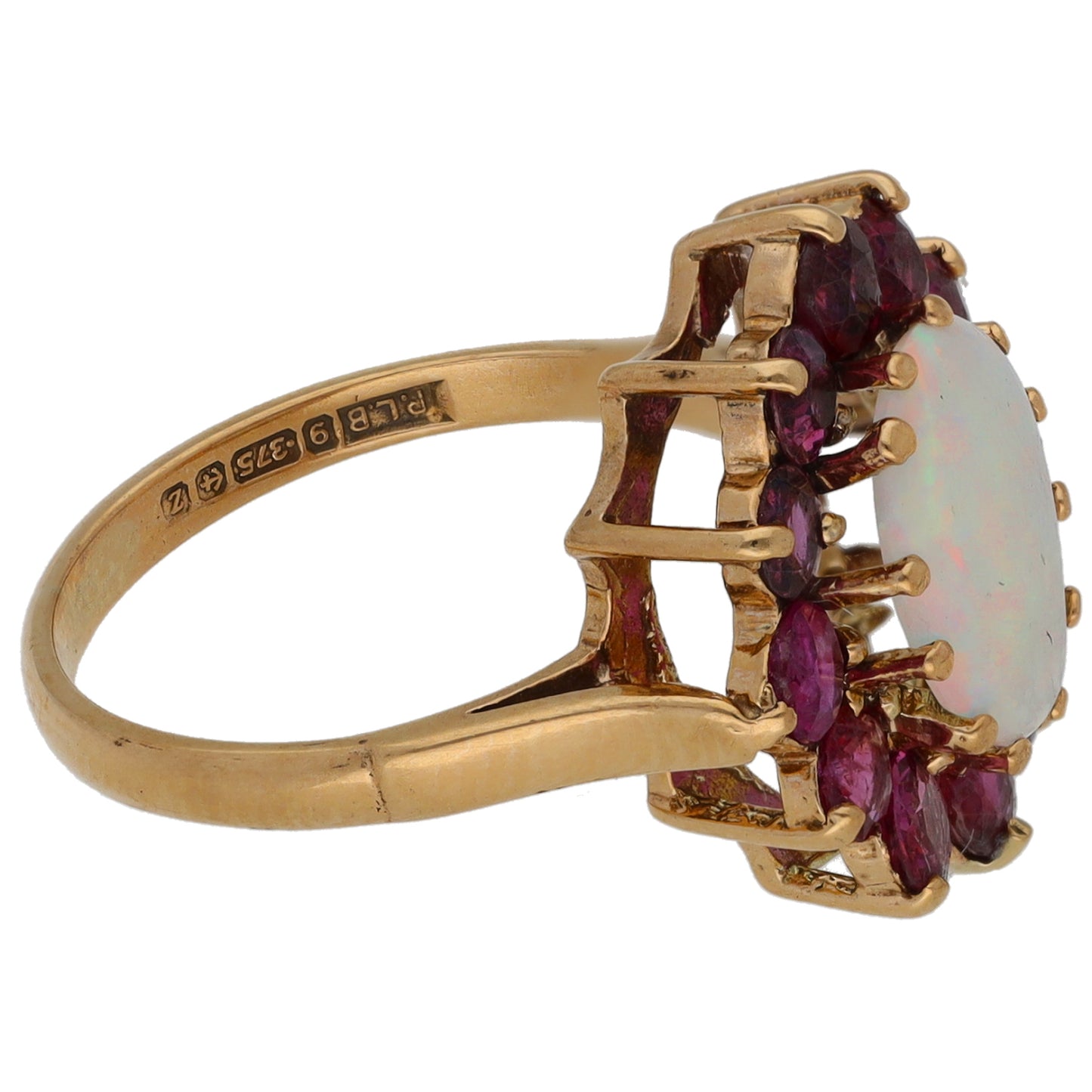 9ct Gold Opal & Glass Filled Ruby Dress/Cocktail Ring Size L