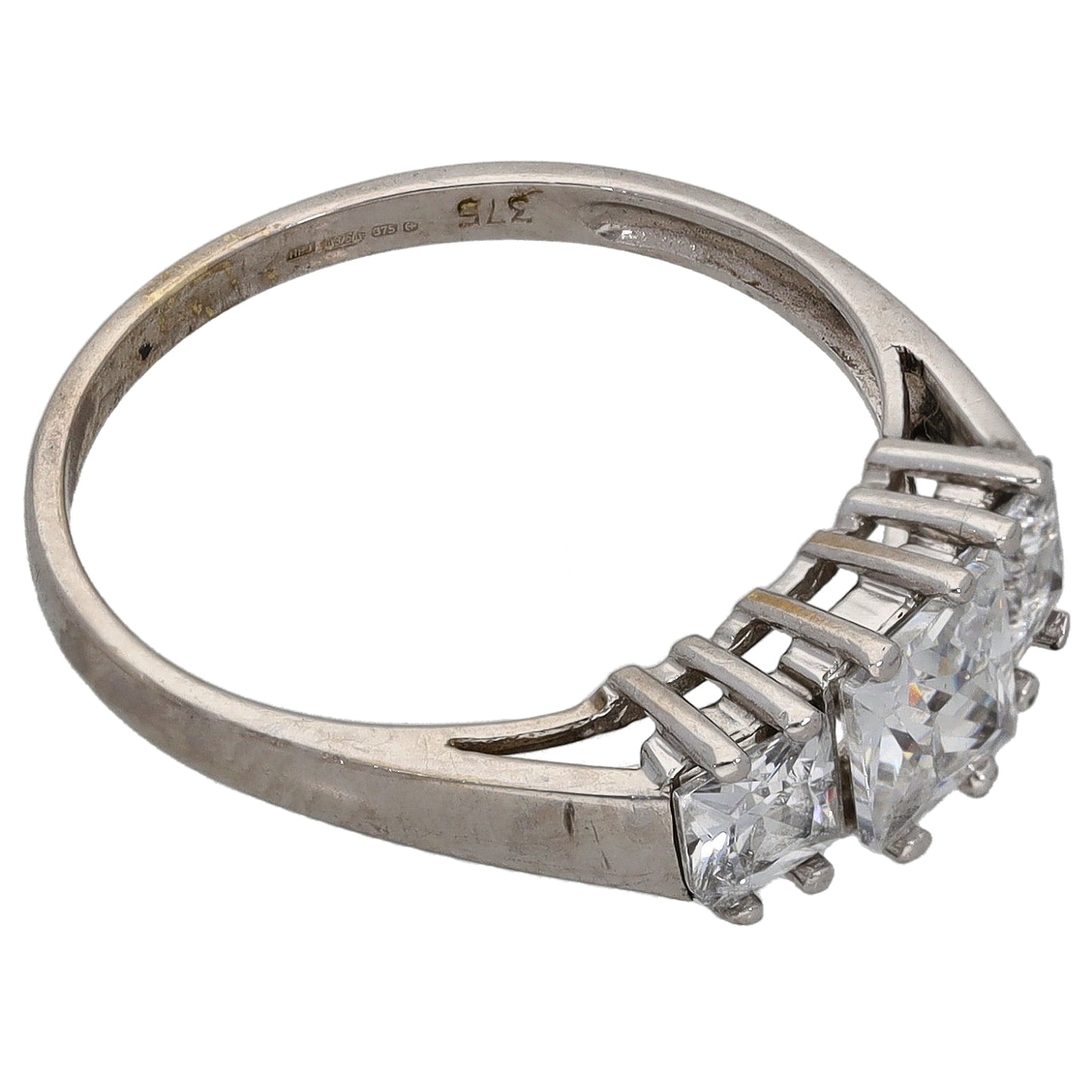 9ct White Gold Cubic Zirconia Trilogy Ring Size P