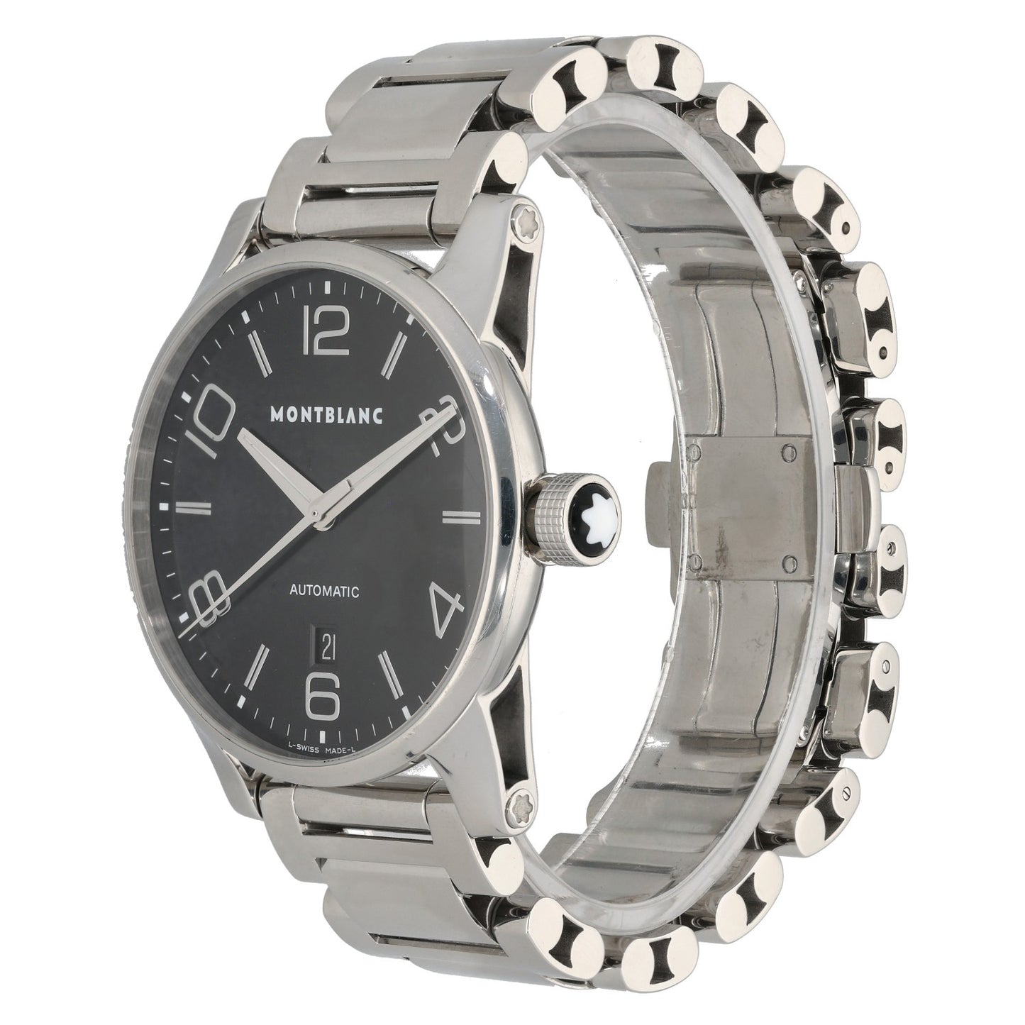 Montblanc Timewalker 7070, black dial inside 40mm stainless case and bracelet, front angle image