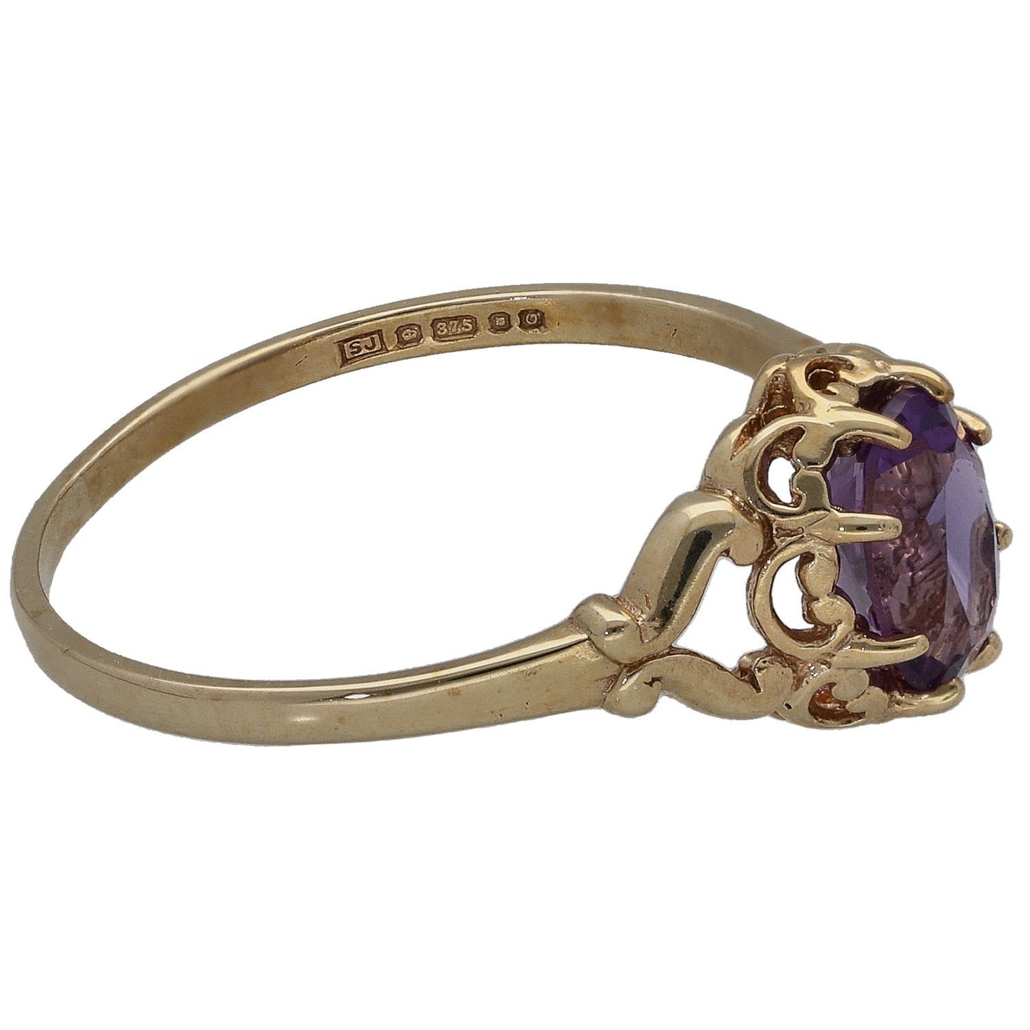 9ct Gold Amethyst Single Stone Ring Size O