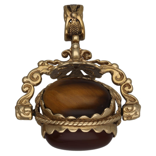 9ct Gold Carnelian, Tiger's Eye & Onyx Fob Pendant