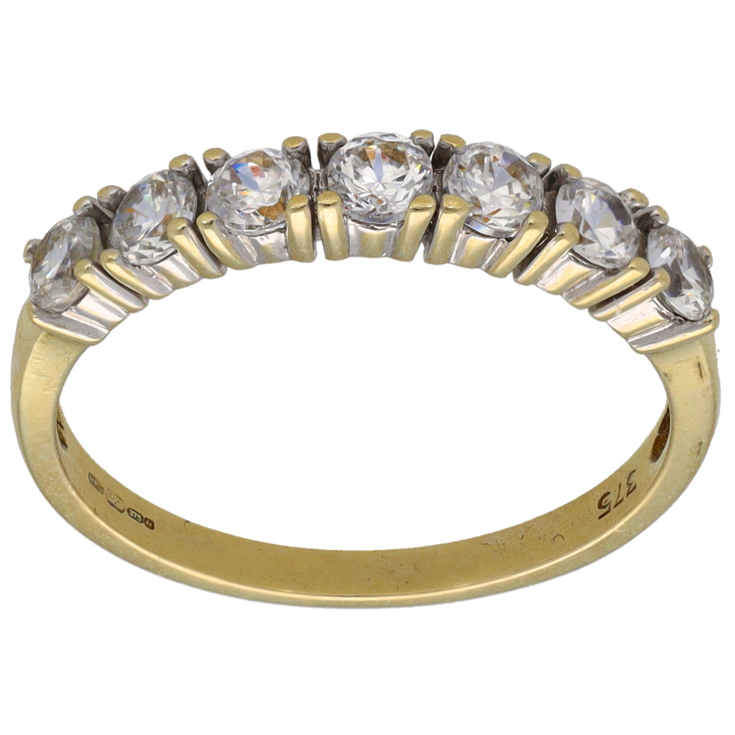 9ct gold half-eternity ring with clear CZ stones on the top half