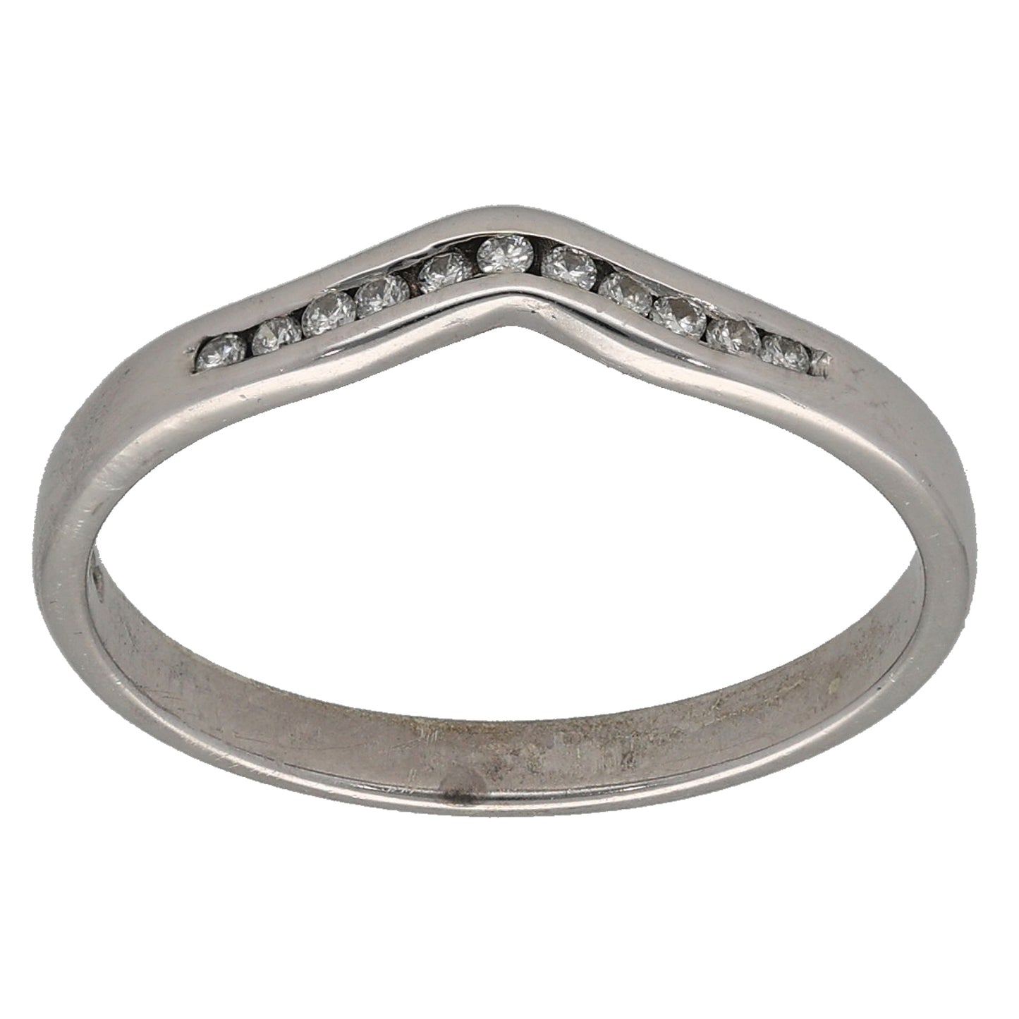 9ct White Gold 0.06ct Diamond Wishbone Ring Size M