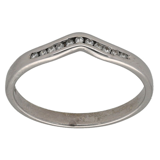 9ct White Gold 0.06ct Diamond Wishbone Ring Size M