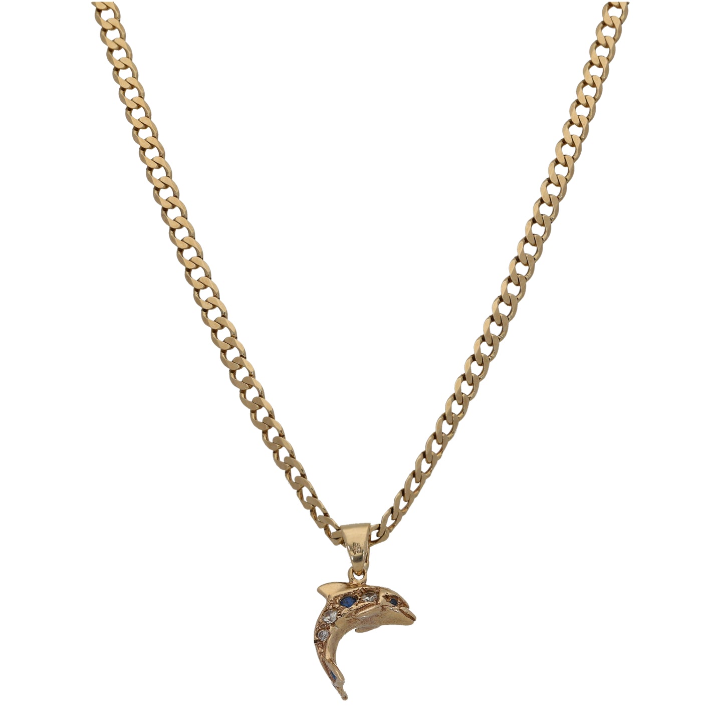9ct Gold Imitation Dolphin Pendant With Chain