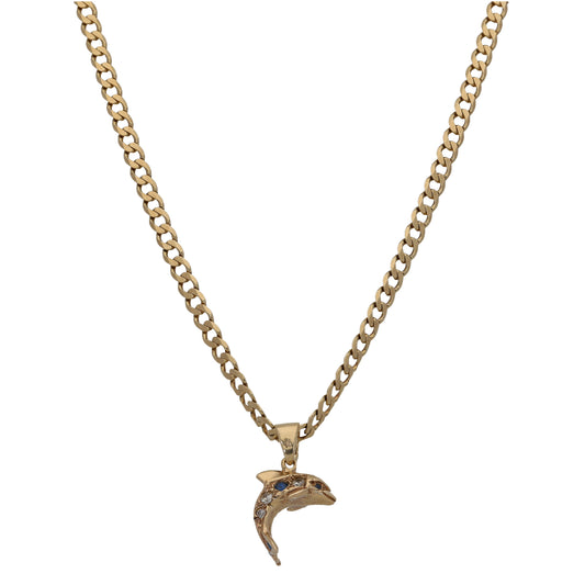 9ct Gold Imitation Dolphin Pendant With Chain