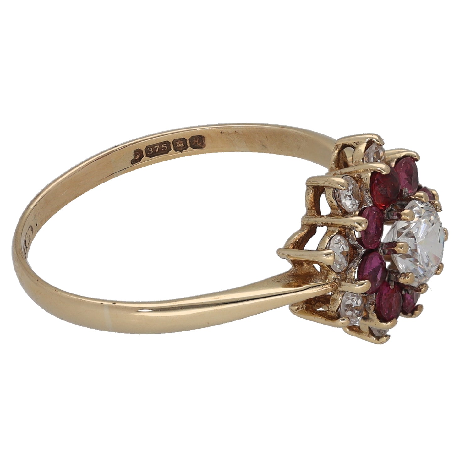 9ct Gold Ruby & Cubic Zirconia Dress/Cocktail Ring Size S