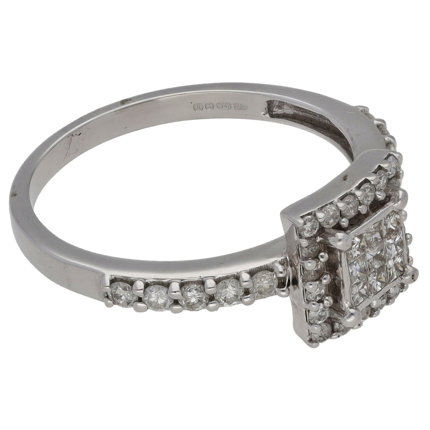 9ct White Gold 0.37ct Diamond Cluster Ring Size N