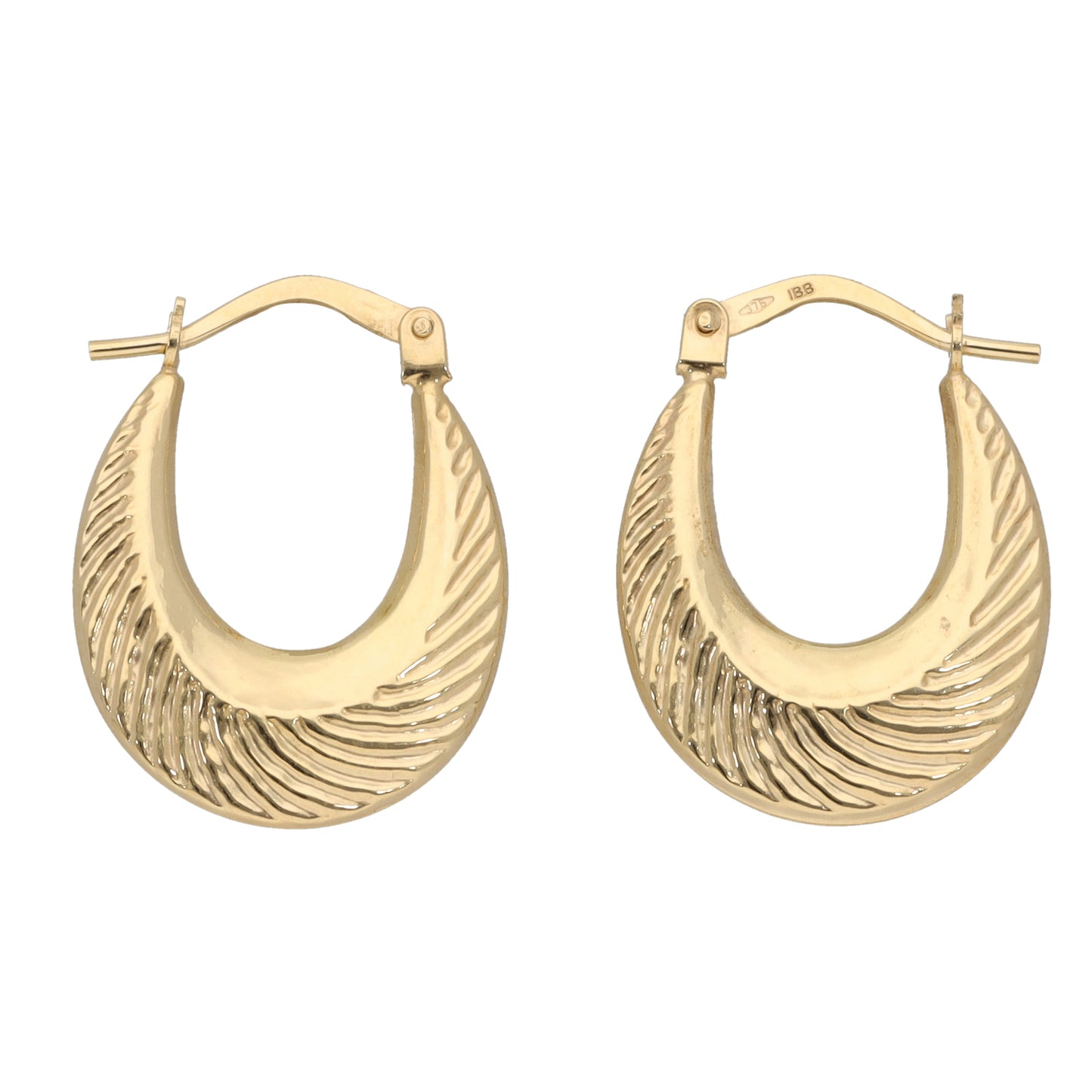 New 9ct Gold Patterned Creole Earrings