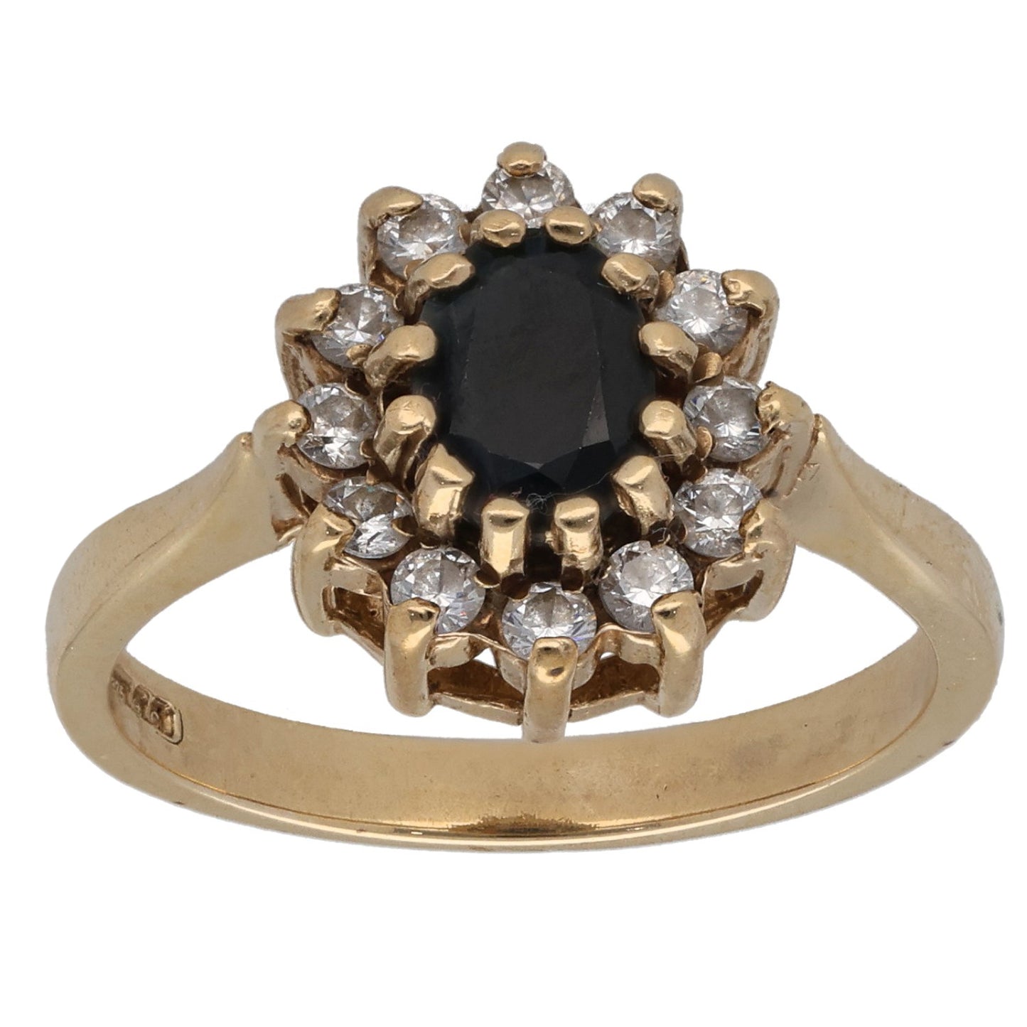 9ct Gold Sapphire & Imitation Gems Cluster Ring Size P