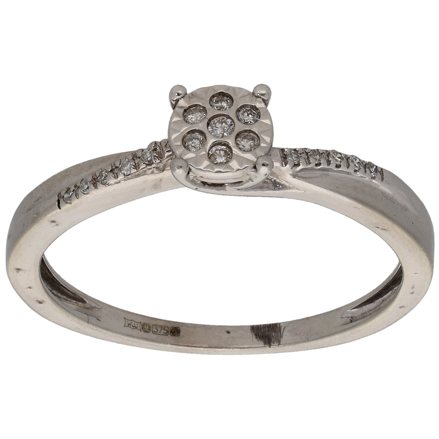 9ct White Gold 0.12ct Diamond Solitaire Ring With Accent Stones Size Q