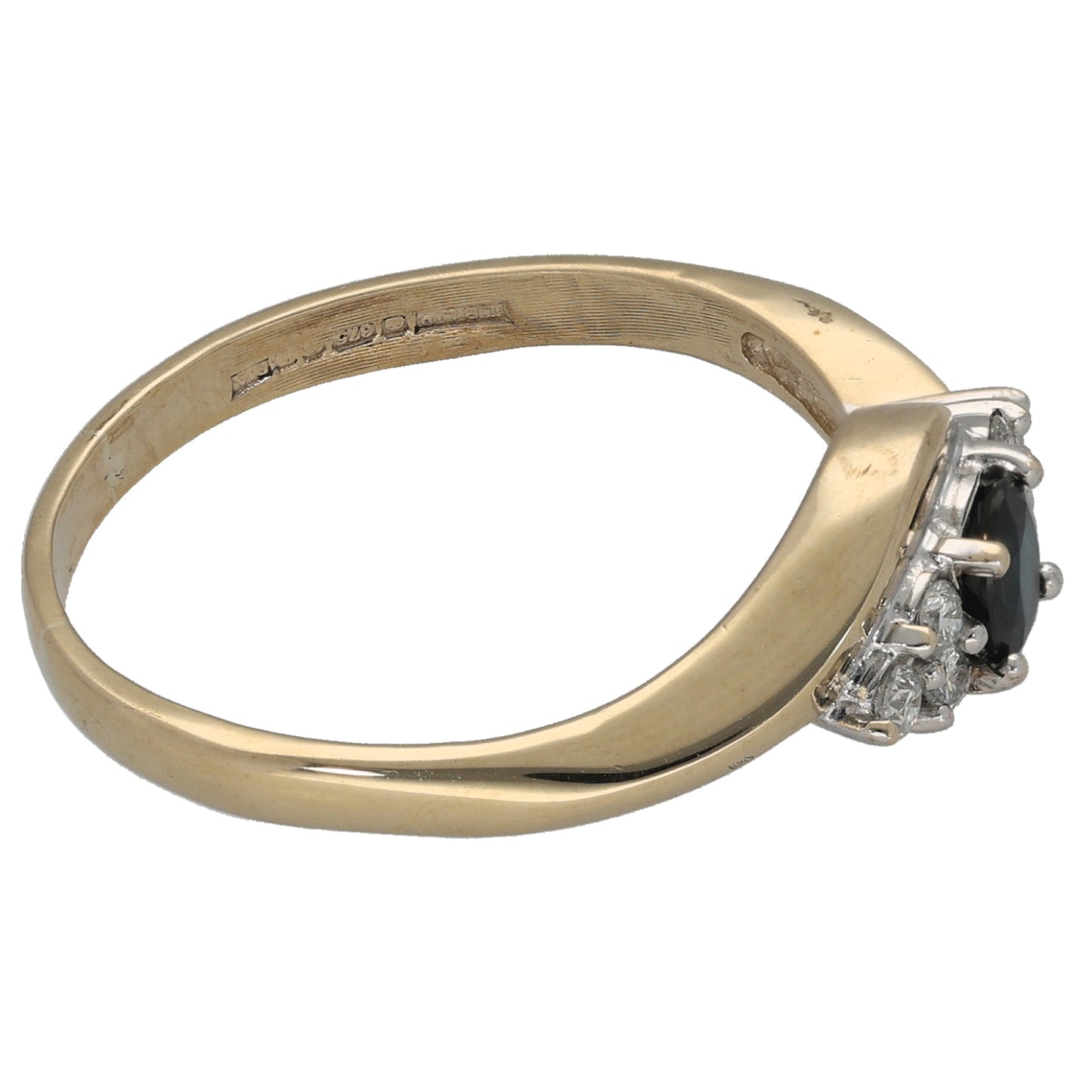 9ct Gold Sapphire & 0.18ct Diamond Dress/Cocktail Ring Size S