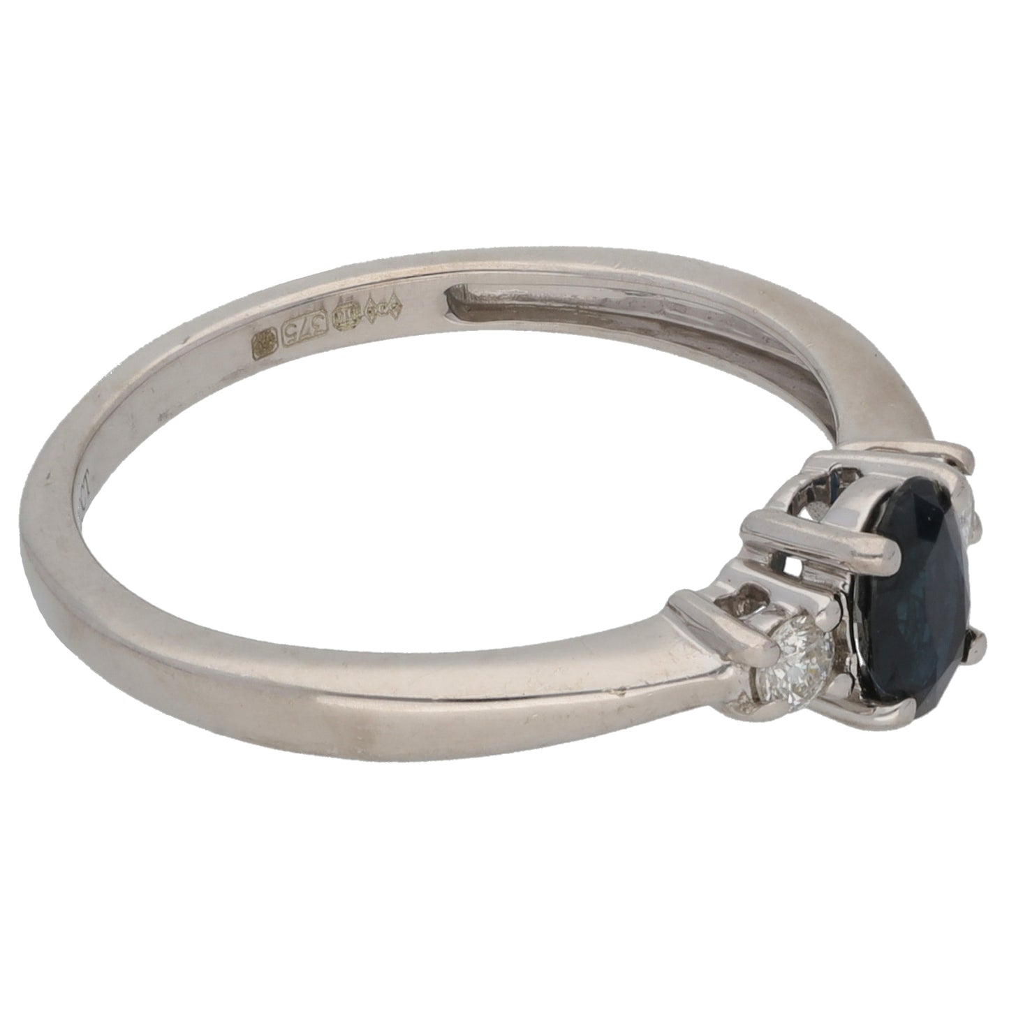 9ct White Gold Sapphire & 0.10ct Diamond Trilogy Ring Size N