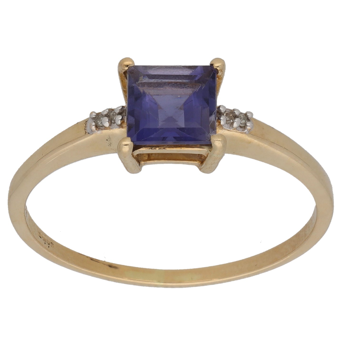 9ct Gold Tanzanite & 0.02ct Diamond Single Stone Ring With Accents Size U